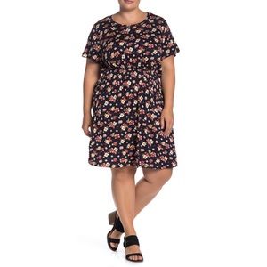 Bobeau Celeste Floral Print Smocked Waist Dress 3X